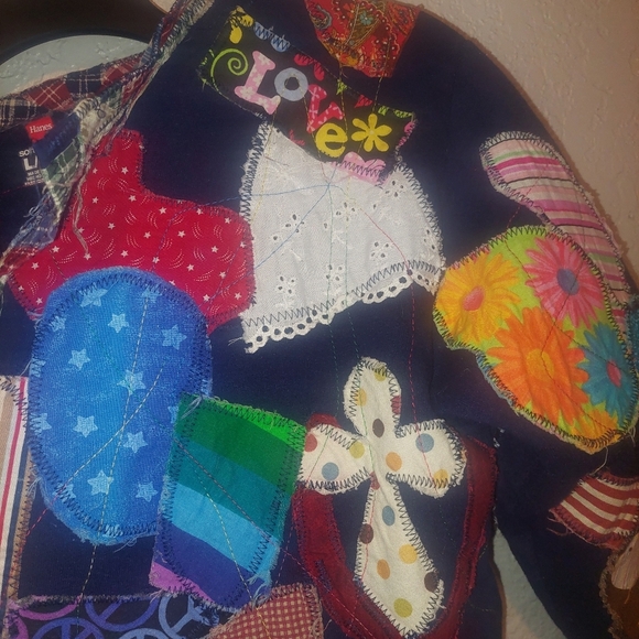 Vintage Hanes Handmade Patchwork Open Front Cardigan Size Large See Measurements - Picture 4 of 15